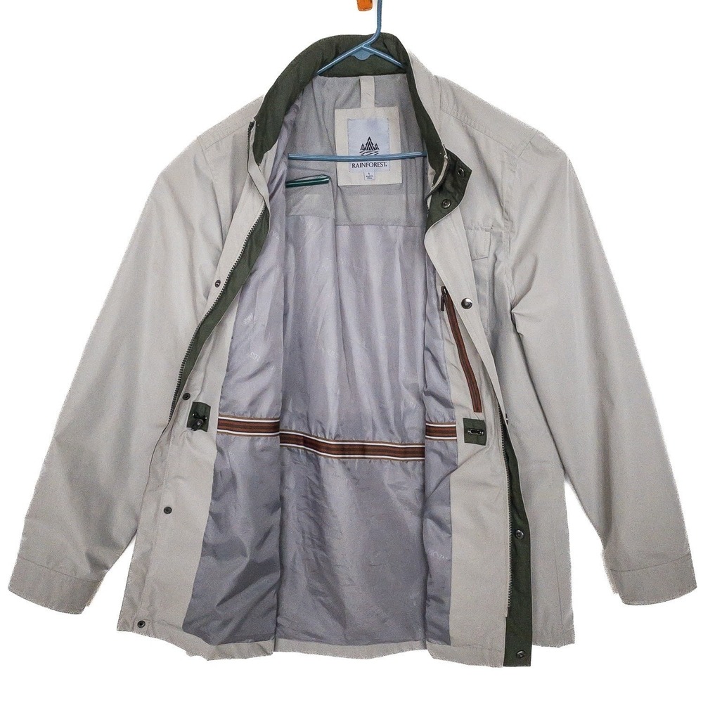 Rainforest Field Jacket Mens L Tan Full Zip Snap Utility Polyester Coat - Picture 5 of 16